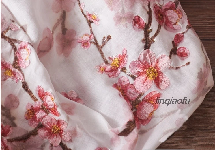 Etnikai stílus rami nyomtatott rózsaszín szilva high-end ruha anyag High-end vászon anyag - 0