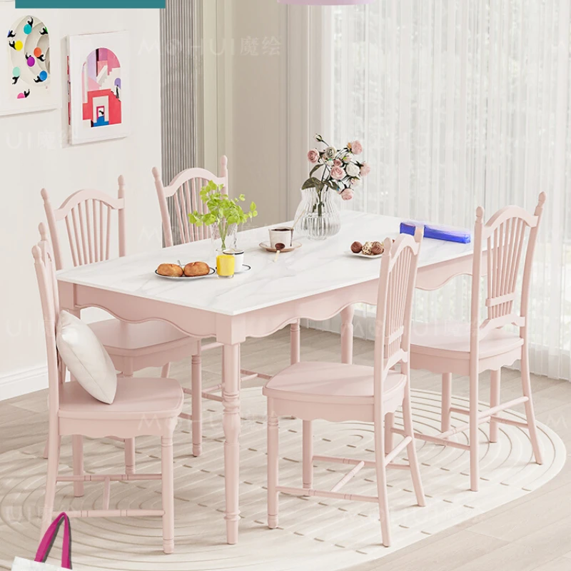 Fény luxus rock testület étkező asztal, minimalista étterem, tömör fa, hat szék, hosszú, minimalista bútor - 0