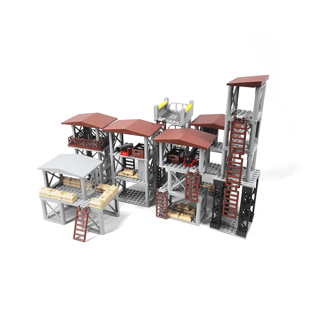 Laktanya MOC Bázis Őr Torony Jelenet Katonai építőkövei Sandbag Kerítés Tábor Utáni Tégla Játékok Kompatibilis A LEGO - 0