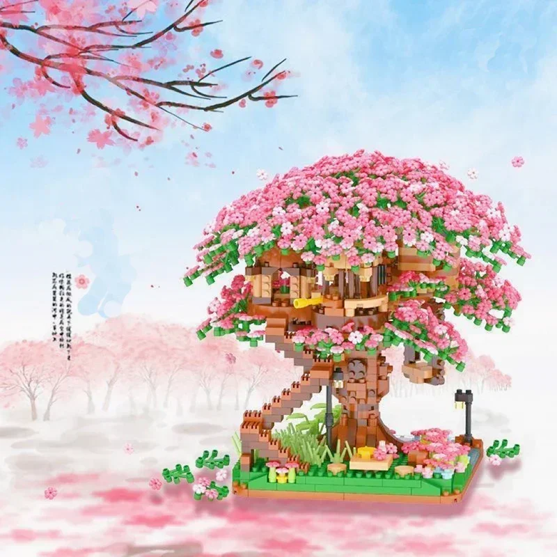 Mini Japán Sakura Fa Építőkockák Ötletek Város Cseresznyevirág Ház Mini Street View Modell Játékok Ajándék - 0