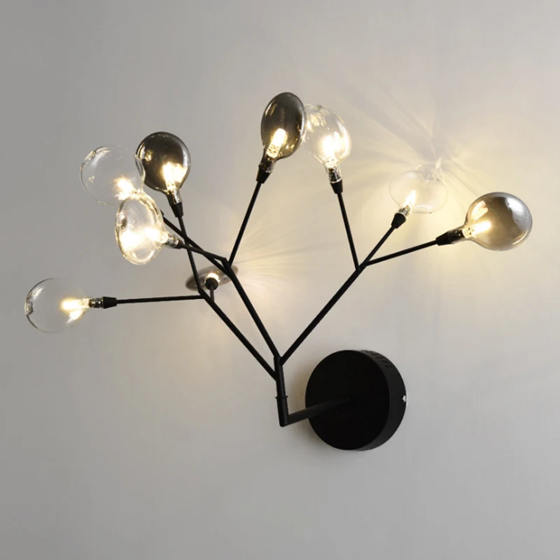 Modern, Egyszerű, Fekete, Fém Festék, Fali Lámpa Firefly Füst Szürke Üveg LED-es Hálószoba, Nappali Corredor Világítás, Gyertyatartó Kellék - 0