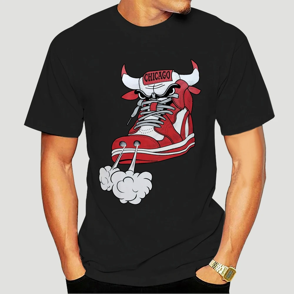 Új Férfi Chicago Cipő, Bika, Piros, Fehér, Hip-Hop Horogsor T-Shirt Fekete Humoros Pólók T-Shirt - 0