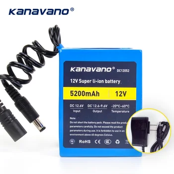 Kanavano Új 12v 5200 mah 18650 Li Lítium-ion Újratölthető akkumulátor a kamera pedig 12,6 V 1A Töltő+Ingyenes bevásárló