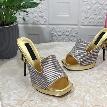 Fém Magassarkú Szexi Női Cipő, Lábbeli Teljes Gyémánt Függőt Luxus Esküvői Buli Sapatos Szórakozóhely Csodálatos Nyári Szandál
