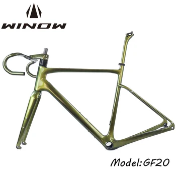 Winow Szén-Kavics Frameset 700C*45C Gumik BB386 tárcsafék Kerékpár vázak 49/52/54/56/58 Kavics Bike Keret Teljes Rejtett Kábel