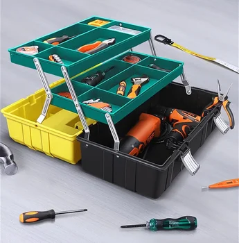 AIRAJ Háztartási multifunkcionális karbantartás hordozható elektromos doboz, három rétegű lehajtható toolbox hardver tároló doboz