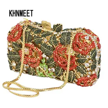 KHNMEET Virág kristály este táska Luxus női retikült kivert gyémánt este karmai táska fél pochette SC124