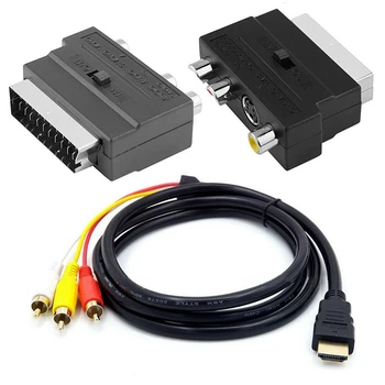 1080P -Kompatibilis Férfi S-Video 3 RCA AV Audio Kábel W/SCART-3 RCA Csatlakozó Adapter