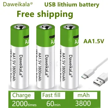Gyors töltés 1,5 V-os AA méretű lítium-ion akkumulátor 3800mah kapacitás USB újratölthető lítium-USB akkumulátor billentyűzet játék