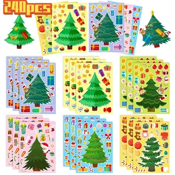 Karácsonyi 240 Lap Party Játékok Matrica Gyerekeknek DIY, Hogy A Saját karácsonyfa Dekoráció Puzzle Matricák Fiúk Lányok Ajándékok