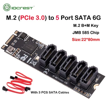 IOCREST M. 2 (PCIe 3.0) 5 Portok SATA III 6G SSD Adapter SATAIII Kábel UEFI PCIe Gen3x2 Non-RAID Jmb 585 chip