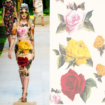Európai, illetve Amerikai márka rózsa virág digitális nyomtatás, női ruha ing szövet tavaszi új logó varrás anyag által méter