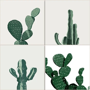 Egyszerű Kaktusz Festék Száma Art festmény számok Kézzel festett Zöld Növények, Művészeti kellék lakberendezés
