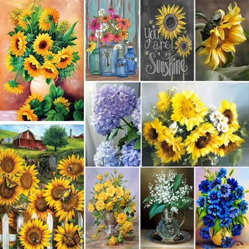 Virágok, Napraforgó, Krizantém Kereszt-Öltés DIY Hímzés Teljes Készlet Kézimunka Hobbija a Festészet Műve Ajándék Jelezni Floss