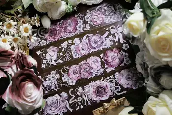 Évjárat Ködös Rózsaszín Lila Este Virágos Washi PET Felvételt Tervező Kártya Készítés DIY Scrapbooking Terv Dekorációs Matrica