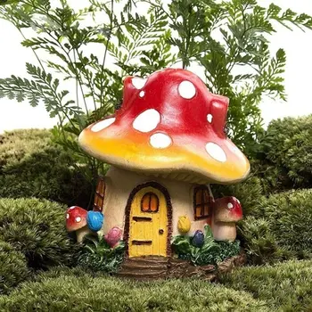 Miniatűr Nagy Gomba Ház Dísze Gyanta Növény, Virág Bonsai Lakberendezés