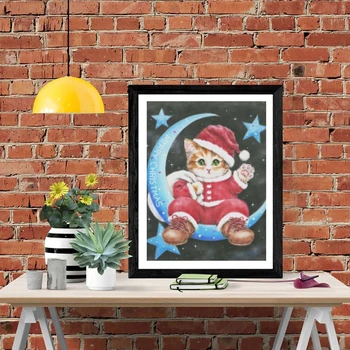 Boldog Karácsonyt Hold Macska 5D, teljes hímzés, négyzet alakú gyöngy, rajzfilm, keresztszemes, mozaik, Karácsonyi ajándék
