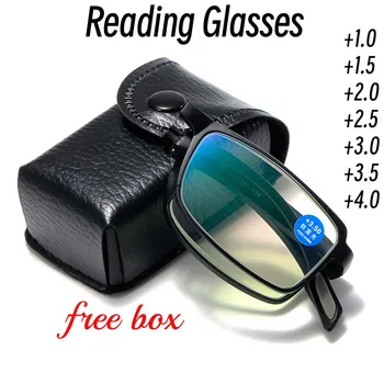 Férfi Összehajtható Olvasó Szemüveg Doboz Vintage Anti-kék Fény Hordozható Szemüveg TR90 Farsight a Szemüveg Dioptria +1.0 +4.0
