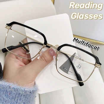 Anti Kék Fény Kettős felhasználású a Közel, s Távol Fém Négyzet Progresszív Multifocus Távollátás Szemüveg Nagy felbontású Olvasó Szemüveg