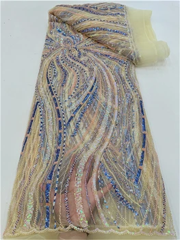 Nehéz Beaeded Cső Hímzés, Csipke Anyagból Afrikai Nigériai Luxus Menyasszonyi Háló Flitterekkel Tulle francia Csipke Szövet Fél RF
