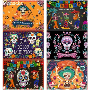 Mocsicka Halottak Napja Hátteret Mexikói Koponya Fotózás Háttér Dia DE Los Muertos Dress-up Party Dekoráció Zászló