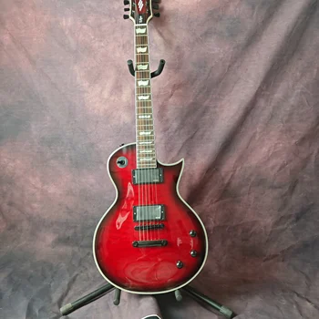 ESP vörös nagy virág elektromos gitár, bolyhos juhar top, barackvirág fa test, rózsa fa fingerboard, testreszabott gyári