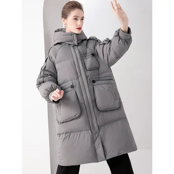 2023 Téli Kabát Le Kapucnis Női Megvastagodott Meleg Át térdig érő Laza, Vékony, Több Zsebbel kabát kapucnis női 23E127