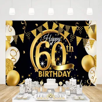 Boldog a 60-ik Születésnapját Hátteret, Party Dekoráció Fekete Arany Tábla Plakát Fotózás Háttér Banner Fotó Stúdió Kellékek