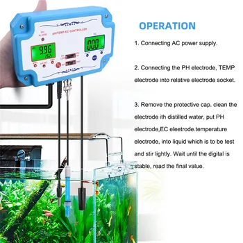 Forró Eladó 3 az 1-pH/EC/TEMP vízminőség pH-Érzékelő Vezérlő Relé Csatlakozó Repleaceable Elektróda BNC Víz Analyzer