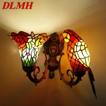 DLMH Tiffany papagáj Fali Lámpák Amerikai vidék gyerekszoba Vendéglátó Villa Hotel ólomüveg Állat Dekoráció Lámpa