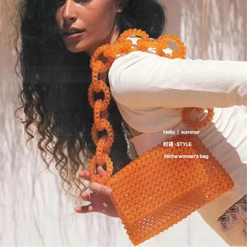Új Handwoven Narancs Gyöngyös Flip Táskák, Női Divat INS Kiváló Minőségű Kristály Női válltáska Luxus Estélyi Táskák