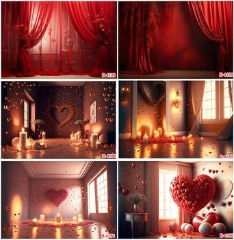 Belső Nappali gyertyafényes Flash Romantikus Háttér Photocall Valentin Nap Vörös Függöny Házasság, Szerelem, Szív, Hátterekkel