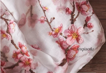Etnikai stílus rami nyomtatott rózsaszín szilva high-end ruha anyag High-end vászon anyag