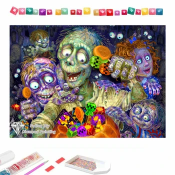 Zombi, Mint a Cukrot 5d Gyémánt Festmény Készletek Halloween Horror Skull Pumpkin Művészeti keresztszemes Hímzés, Fafaragás Szoba Dekoráció