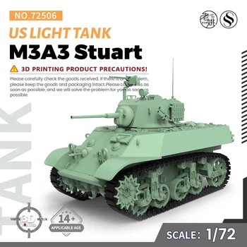 SSMODEL 72506 V1.7 1/72 3D Nyomtatott Gyanta Modell Kit MINKET M3A3 Stuart Könnyű Tank