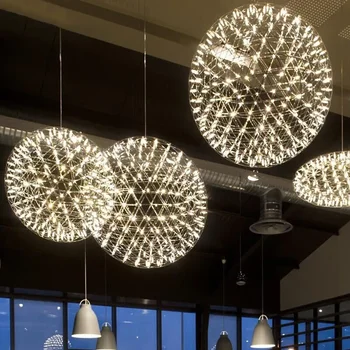 Modern Rövid Loft Szikra Labdát, LED Csillár Lámpatest Tűzijáték Labdát Rozsdamentes Acél Előcsarnokában Függő Lámpa Home Deco csillár