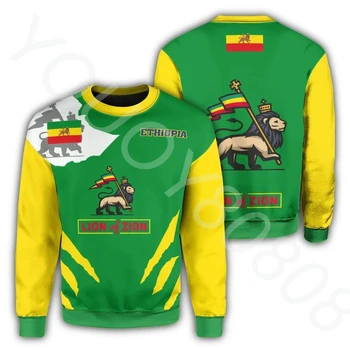 Őszi-téli egyszerű új férfi pulóver-Afrikai Etiópiában Sion Oroszlán Pulóver - Csíkos nyomtatás retro Harajuku stílus sportruházat