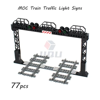77 Db MOC Vonat a Vasúti Közlekedési Lámpa Jel Meghatározott Modell építőkövei Kompatibilis Nyomon Alkatrészek 53401 Város utcára néző Tégla Játékok