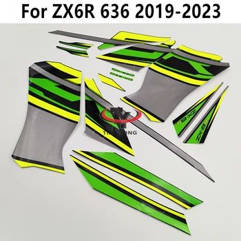 Silkscreen Applied A ZX6R ZX 6R 636 2019-2020-2021-2022-2023 Matrica Teljes Burkolat Készlet, Zöld, Sárga, Szürke Csíkos Nyomatok