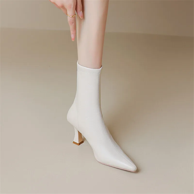 2023 Őszi Téli Női Csizma Hegyes Toe Magas Sarkú Rövid Csizma Cipő Női Elasztikus Vékony Csizma Zapatos De Mujer Női - 1