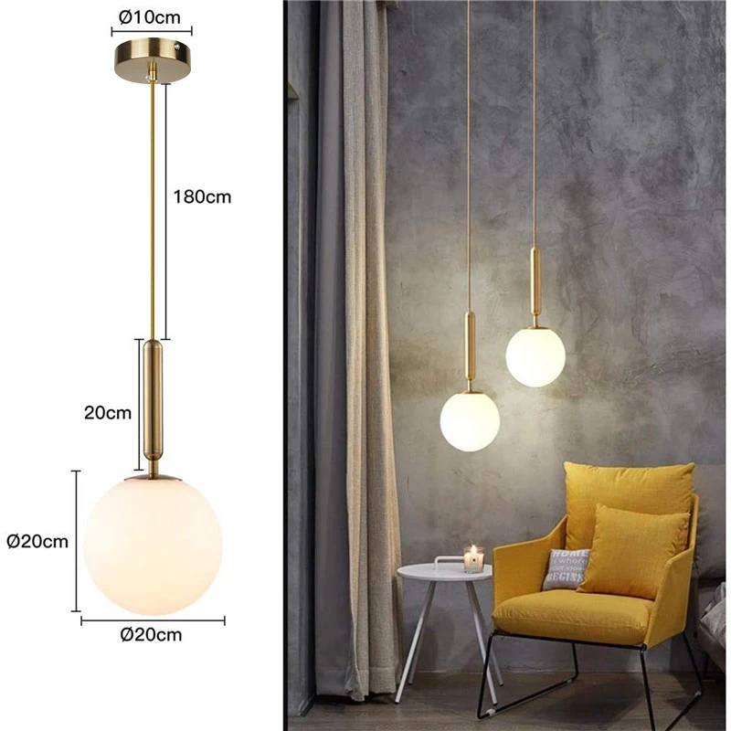 A Modern LED Üveg Labdát Lámpaernyő Arany Medál Fény Luxus Lógó Lámpák lámpák Étkező, Hálószoba Dekoráció Lámpa - 1