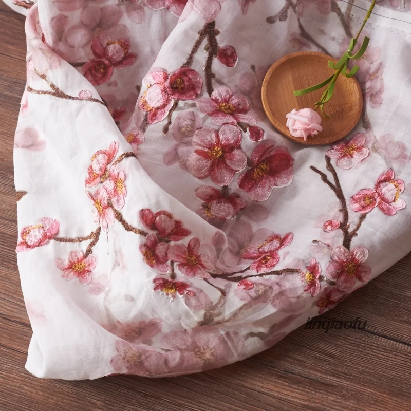 Etnikai stílus rami nyomtatott rózsaszín szilva high-end ruha anyag High-end vászon anyag - 1