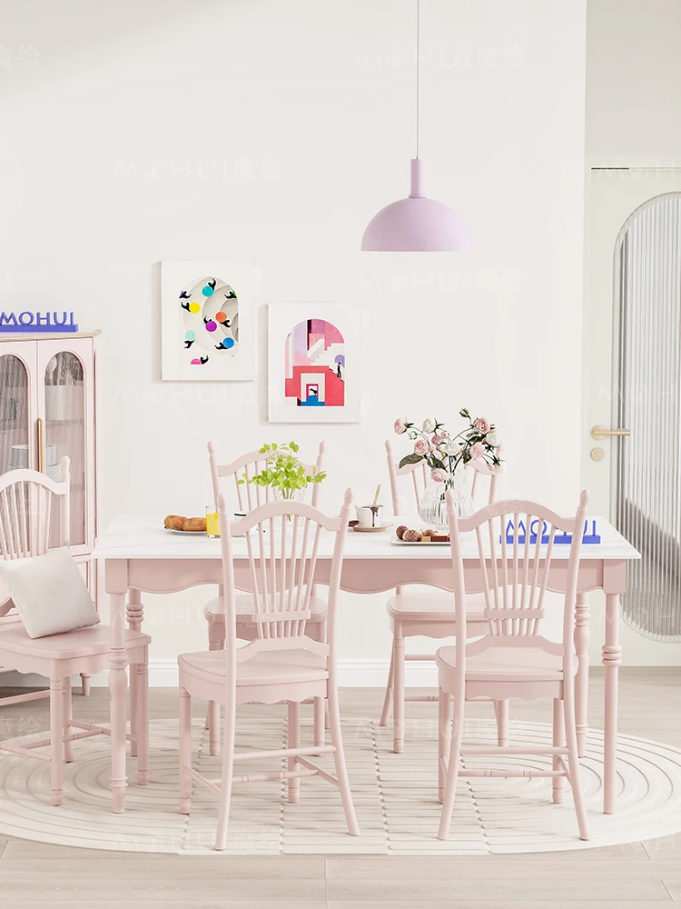 Fény luxus rock testület étkező asztal, minimalista étterem, tömör fa, hat szék, hosszú, minimalista bútor - 1