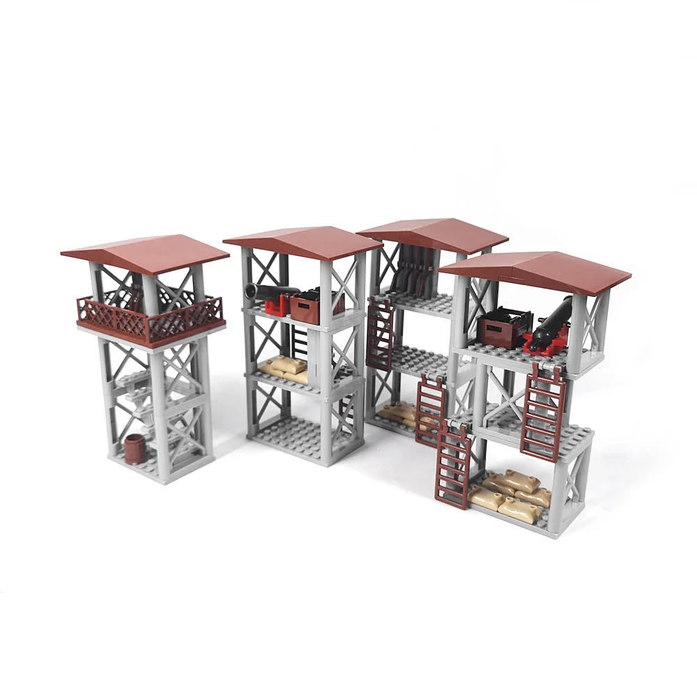 Laktanya MOC Bázis Őr Torony Jelenet Katonai építőkövei Sandbag Kerítés Tábor Utáni Tégla Játékok Kompatibilis A LEGO - 1