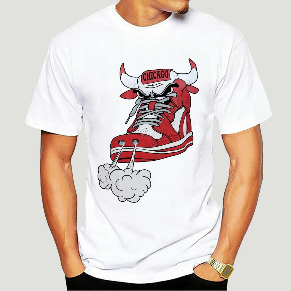 Új Férfi Chicago Cipő, Bika, Piros, Fehér, Hip-Hop Horogsor T-Shirt Fekete Humoros Pólók T-Shirt - 1