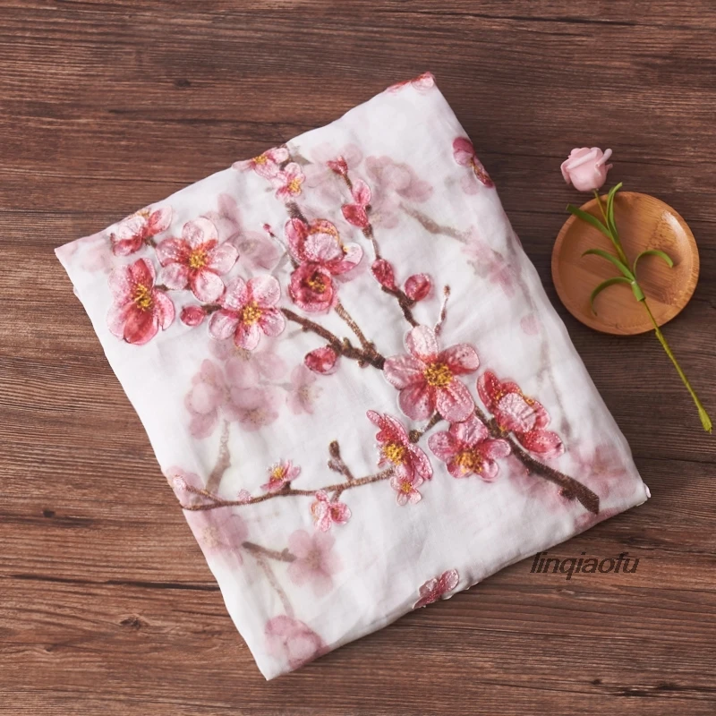 Etnikai stílus rami nyomtatott rózsaszín szilva high-end ruha anyag High-end vászon anyag - 2