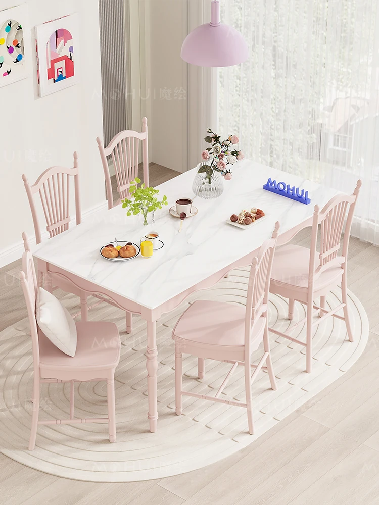 Fény luxus rock testület étkező asztal, minimalista étterem, tömör fa, hat szék, hosszú, minimalista bútor - 2