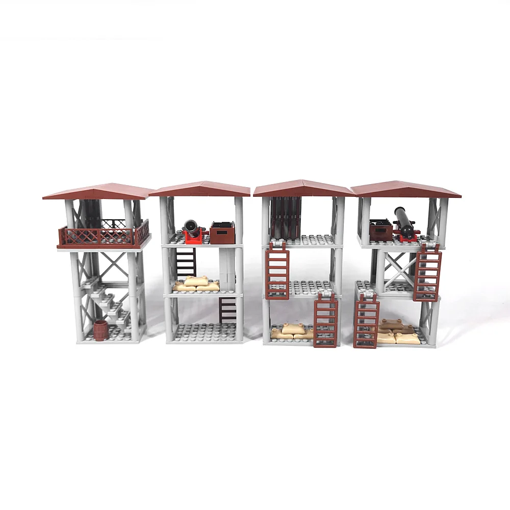 Laktanya MOC Bázis Őr Torony Jelenet Katonai építőkövei Sandbag Kerítés Tábor Utáni Tégla Játékok Kompatibilis A LEGO - 2