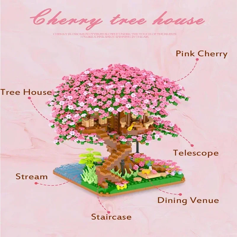 Mini Japán Sakura Fa Építőkockák Ötletek Város Cseresznyevirág Ház Mini Street View Modell Játékok Ajándék - 2