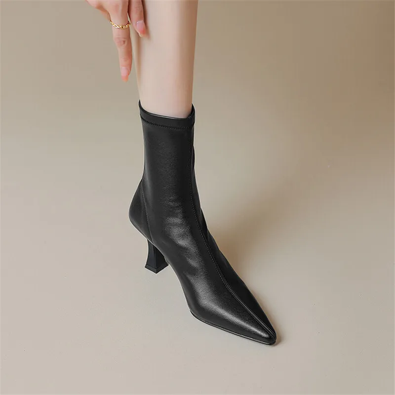 2023 Őszi Téli Női Csizma Hegyes Toe Magas Sarkú Rövid Csizma Cipő Női Elasztikus Vékony Csizma Zapatos De Mujer Női - 3